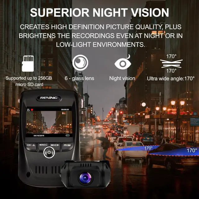 Alt view image 3 of 7 - REXING V1P MAX 4K UHD Dual Channel Dash CAM, 3840X2160 Front+1080p Rear, WiFi GPS Car Dash Camera w/Night Vision, Supercapacitor,170 Degree Wide Angle, Loop Recording, G-Sensor, Parking Monitor