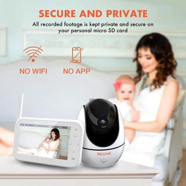 Alt view image 4 of 7 - REXING BM1 Baby Monitor w/ Recording Capabilities 4.5 IPS Display, 720p Video/Audio, Two-Way Talking, Microphone/Speaker, 1000ft Range, Night Vision,Thermal Monitor, Cry/Sound Detection,Lullaby Music