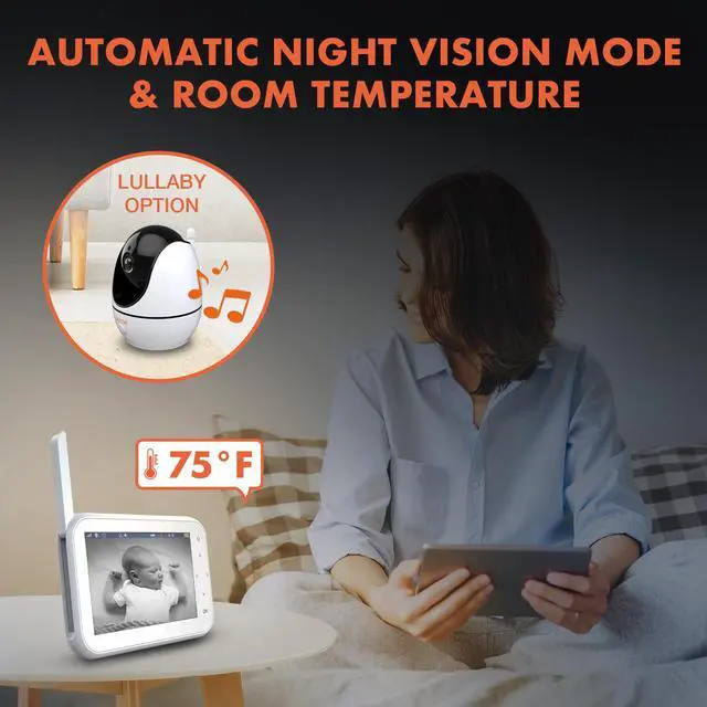 Alt view image 6 of 7 - REXING BM1 Baby Monitor w/ Recording Capabilities 4.5 IPS Display, 720p Video/Audio, Two-Way Talking, Microphone/Speaker, 1000ft Range, Night Vision,Thermal Monitor, Cry/Sound Detection,Lullaby Music