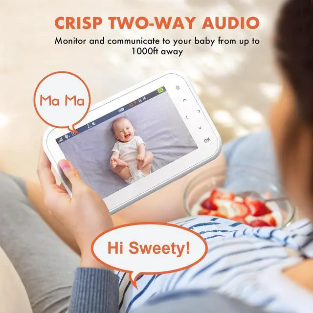 Alt view image 3 of 7 - REXING BM1 Baby Monitor w/ Recording Capabilities 4.5 IPS Display, 720p Video/Audio, Two-Way Talking, Microphone/Speaker, 1000ft Range, Night Vision,Thermal Monitor, Cry/Sound Detection,Lullaby Music