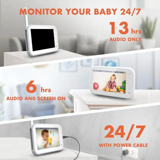 Alt view image 7 of 7 - REXING BM1 Baby Monitor w/ Recording Capabilities 4.5 IPS Display, 720p Video/Audio, Two-Way Talking, Microphone/Speaker, 1000ft Range, Night Vision,Thermal Monitor, Cry/Sound Detection,Lullaby Music