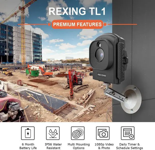 Alt view image 5 of 7 - Rexing TL1 Time-Lapse Camera 2.4 LCD 1920x1080 Full HD Video 110° Wide-Angle Lens 6 Month Battery Life 2W White LED Loop Recording, Storage up to 512GB For Photography,Construction,Nature Observation
