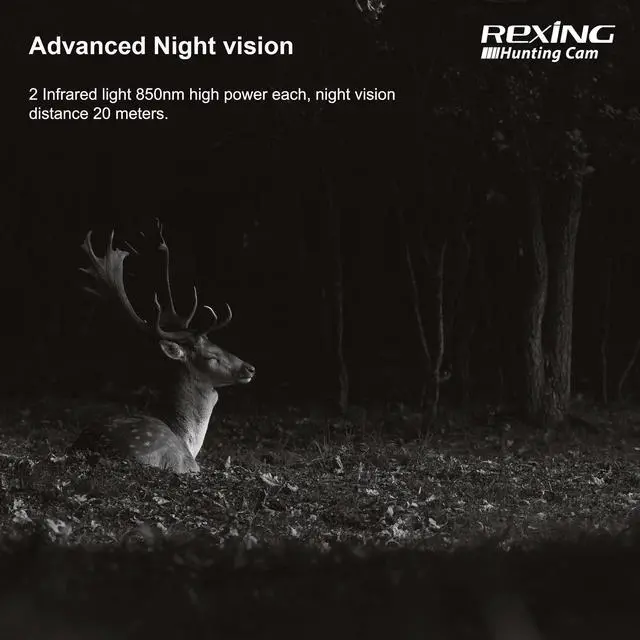 Alt view image 4 of 7 - Rexing Woodlens H2 - 4K Wi-Fi Trail Camera, 20MP CMOS Motion Sensor with Ultra Night Vision Distance, 512GB, AV Output 12 Month Standby Surveillance Cam for Hunting Games and Wildlife Monitoring (H2)