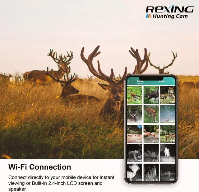 Alt view image 3 of 7 - Rexing Woodlens H2 - 4K Wi-Fi Trail Camera, 20MP CMOS Motion Sensor with Ultra Night Vision Distance, 512GB, AV Output 12 Month Standby Surveillance Cam for Hunting Games and Wildlife Monitoring (H2)