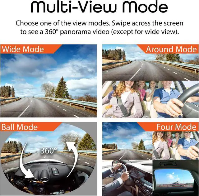 Alt view image 3 of 7 - Rexing V360 Dual Channel Dashboard Camera Recorder Car Dash Cam with Rear Camera, 360 Degree Wide Angle, G-Sensor, WDR, Loop Recording
