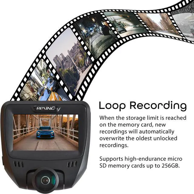 Alt view image 7 of 7 - Rexing V360 Dual Channel Dashboard Camera Recorder Car Dash Cam with Rear Camera, 360 Degree Wide Angle, G-Sensor, WDR, Loop Recording
