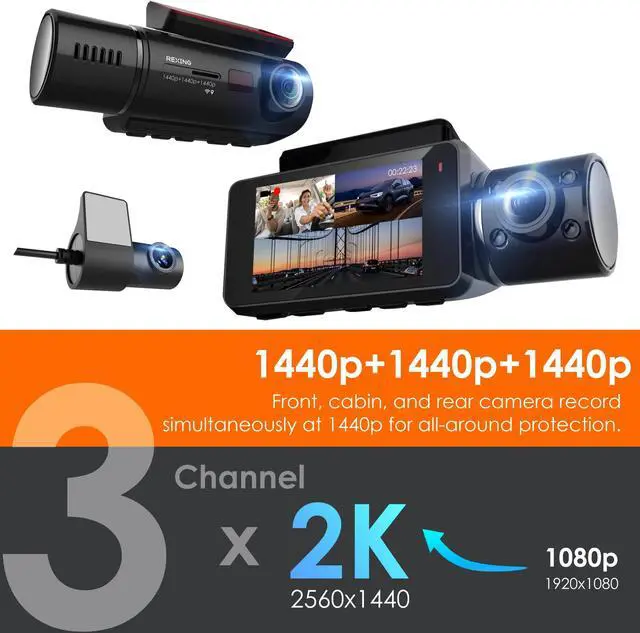 Alt view image 3 of 7 - Rexing V33 3 Channel 1440p+1440p+1440p Front, Cabin and Rear Camera Dashcam with Built-in Wi-Fi & GPS
