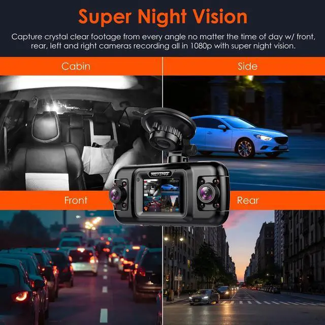Alt view image 7 of 7 - Rexing R4 4 Channel Dash Cam W/ All Around 1080p Resolution, Wi-Fi, and GPS 170° Ultra-Wide Angle, Supercapacitor, IR Night Vision, Parking Mode, Collision Detection, Loop Recording, Optional CPL