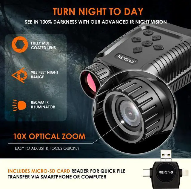 Alt view image 5 of 6 - REXING B1 Mini Night Vision Mini Digital Binoculars  Travel Infrared Binoculars Save Image And Video w/ Viewing Screen, High-Tech Hunting Gear