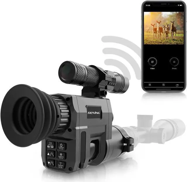 Main image of Rexing NVS1 Digital Infrared Night Vision Scope Camera HD Video Recording with Wi-Fi, LCD Display, Photo, Flashlight, Mobile App, Rechargeable Battery Included, 5W 850nm IR, for Hunting, Outdoors