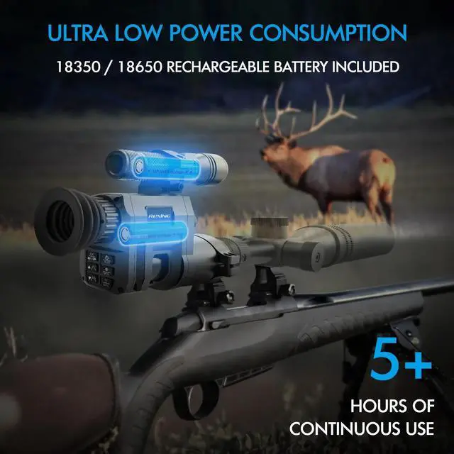 Alt view image 3 of 7 - Rexing NVS1 Digital Infrared Night Vision Scope Camera HD Video Recording with Wi-Fi, LCD Display, Photo, Flashlight, Mobile App, Rechargeable Battery Included, 5W 850nm IR, for Hunting, Outdoors