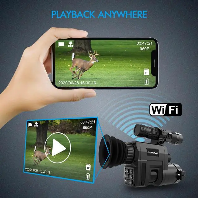 Alt view image 6 of 7 - Rexing NVS1 Digital Infrared Night Vision Scope Camera HD Video Recording with Wi-Fi, LCD Display, Photo, Flashlight, Mobile App, Rechargeable Battery Included, 5W 850nm IR, for Hunting, Outdoors