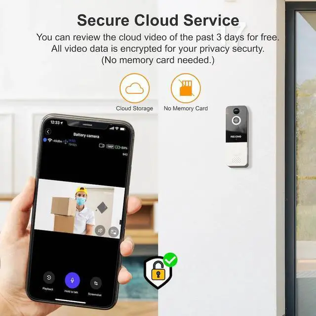 Alt view image 4 of 7 - Rexing SDB1 + Free 2 Year Warranty Smart Wireless Video Doorbell Camera 1080p Recording with WiFi, Ring Doorbell Chime, Rechargeable Battery, Two-Way Intercom, Motion Activated, Push Alerts