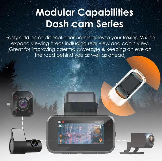 Alt view image 3 of 6 - Rexing Rear View Camera For V55 Premium 4K Modular Capabilities Car Dash Cam