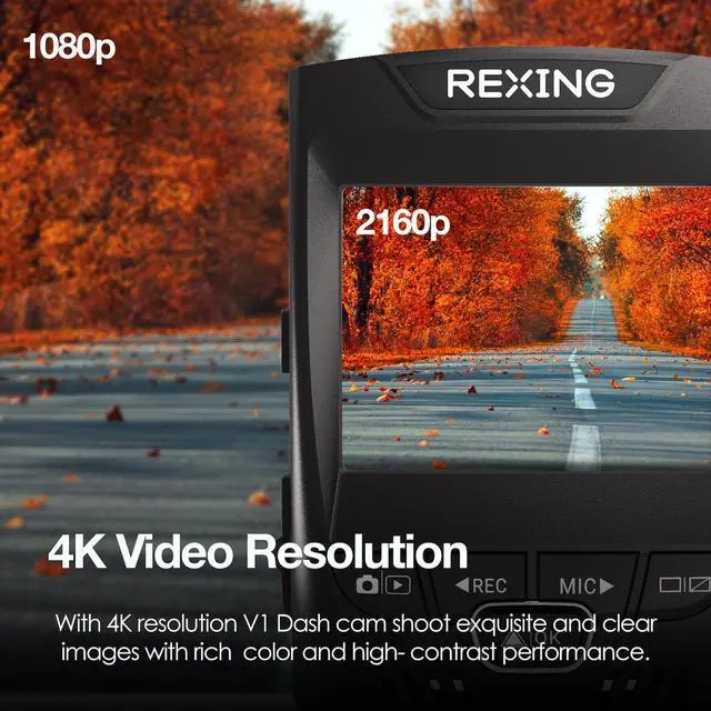 Alt view image 3 of 7 - Rexing V1-4K Ultra HD Car Dash Cam 2.4" LCD Screen, Wi-Fi, 170° Wide Angle Dashboard Camera Recorder with G-Sensor, WDR, Loop Recording, Supercapacitor, Mobile App, 256GB Supported