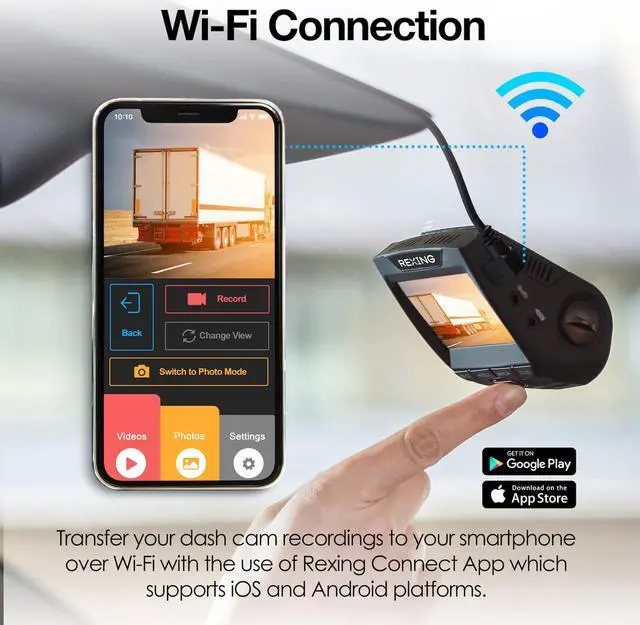 Alt view image 4 of 7 - Rexing V1-4K Ultra HD Car Dash Cam 2.4" LCD Screen, Wi-Fi, 170° Wide Angle Dashboard Camera Recorder with G-Sensor, WDR, Loop Recording, Supercapacitor, Mobile App, 256GB Supported