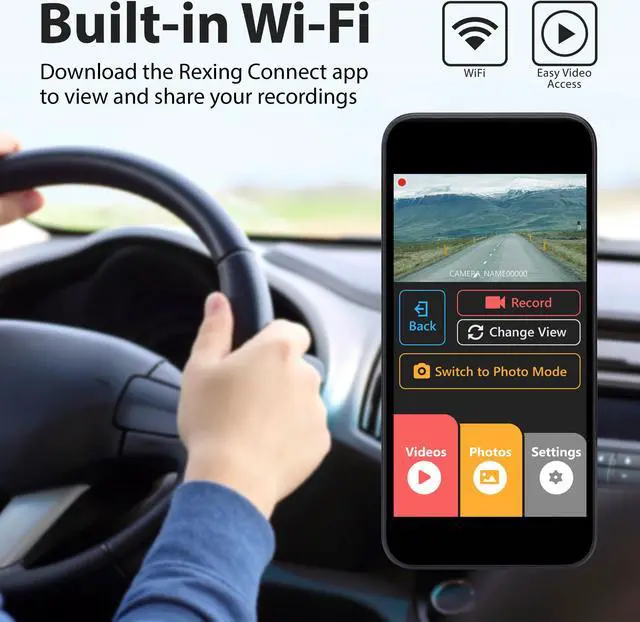 Alt view image 5 of 7 - Rexing V1P Pro Dual 1080p Full HD Front and Rear 170° Wide Angle Wi-Fi Car Dash Cam with Built-in GPS Logger, Supercapacitor, 2.4" LCD Screen, G-Sensor, Loop Recording, Mobile App, Parking Monitor