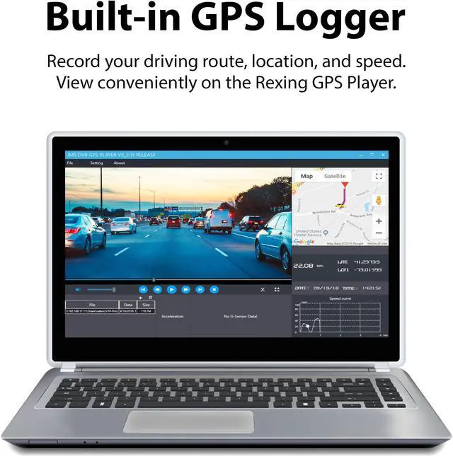 Alt view image 3 of 7 - Rexing V1P Pro Dual 1080p Full HD Front and Rear 170° Wide Angle Wi-Fi Car Dash Cam with Built-in GPS Logger, Supercapacitor, 2.4" LCD Screen, G-Sensor, Loop Recording, Mobile App, Parking Monitor