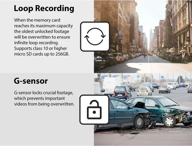 Alt view image 6 of 7 - Rexing V1P Pro Dual 1080p Full HD Front and Rear 170° Wide Angle Wi-Fi Car Dash Cam with Built-in GPS Logger, Supercapacitor, 2.4" LCD Screen, G-Sensor, Loop Recording, Mobile App, Parking Monitor