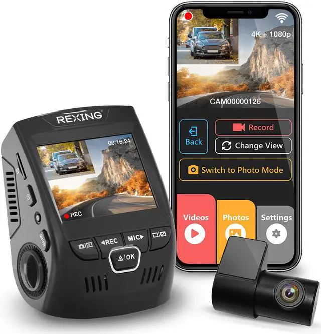 Alt view image 8 of 14 - Rexing V1P 4K 2.4" LCD 2160p Front + 1080p Rear Wi-Fi 170° Wide Angle Dual Channel Dashboard Camera Recorder Car Dash Cam with Rear Cam, G-Sensor, WDR, Loop Recording Mobile App Supercapacitor (2021)