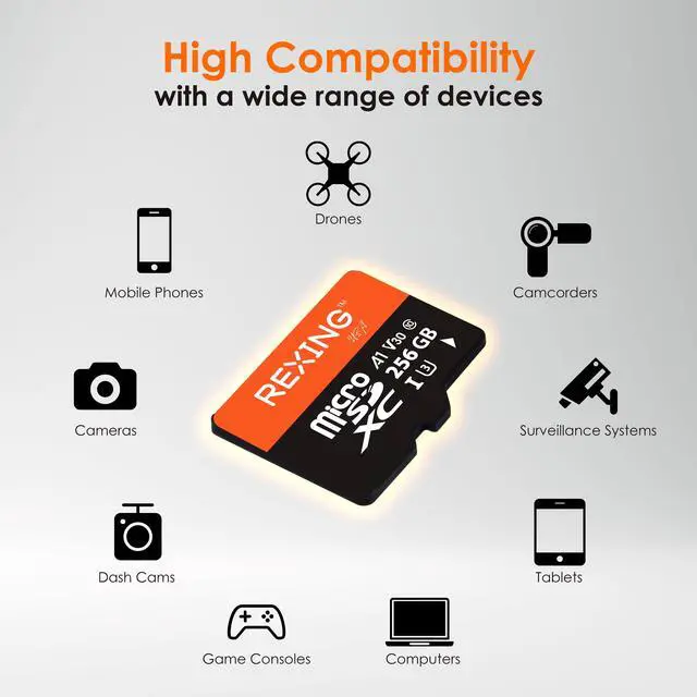 Alt view image 4 of 7 - REXING 256GB microSDXC UHS-3 4K Full HD Video High-Speed Transfer Monitoring SD Card with Adapter for Dash Cams, Surveillance Systems, Security Cameras, & Body Cam