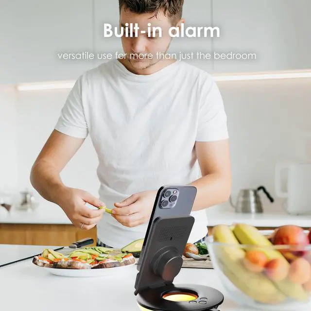 Alt view image 3 of 7 - Rexing 3-in-1 Wireless Charging Station, Touch Control, Table Lamps for Home and Office, Desk Lamp with Cable, 15W Qi-certified Charging, Alarm Clock - Black