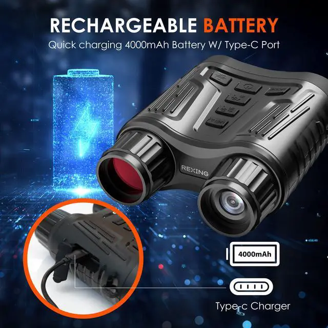 Alt view image 6 of 7 - Rexing B1 Pro - 4K IR Night Vision Digital Binocular, 4K(2160P) Resolution, IR Night Vision, Videos, Photos, 4x Digital Zoom, Weather Resistant