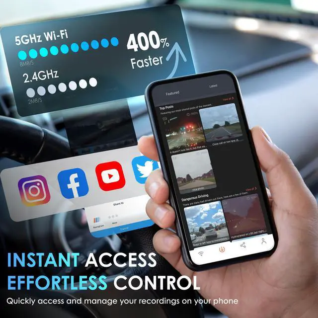 Alt view image 5 of 7 - Rexing F30 4K+1080P Dual Dash Cam Front and Rear, Built-in GPS Mount, 5G Wi-Fi, App Control, Parking Monitor, Collision Detection
