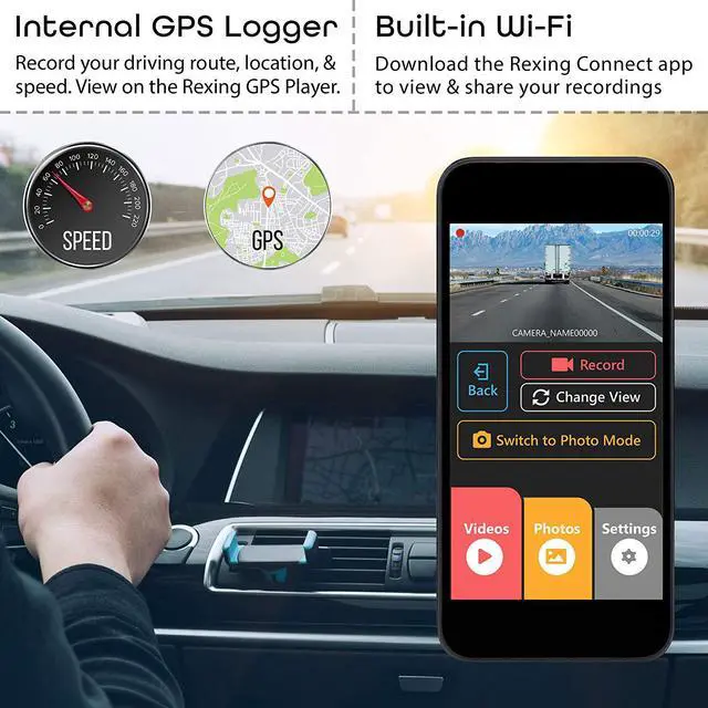 Alt view image 5 of 7 - Rexing V3 Dual Camera Front and Inside Cabin Infrared Night Vision Full HD 1080p WiFi Car Taxi Dash Cam with Built-in GPS, Supercapacitor, 2.7" LCD Screen, Parking Monitor, Mobile App
