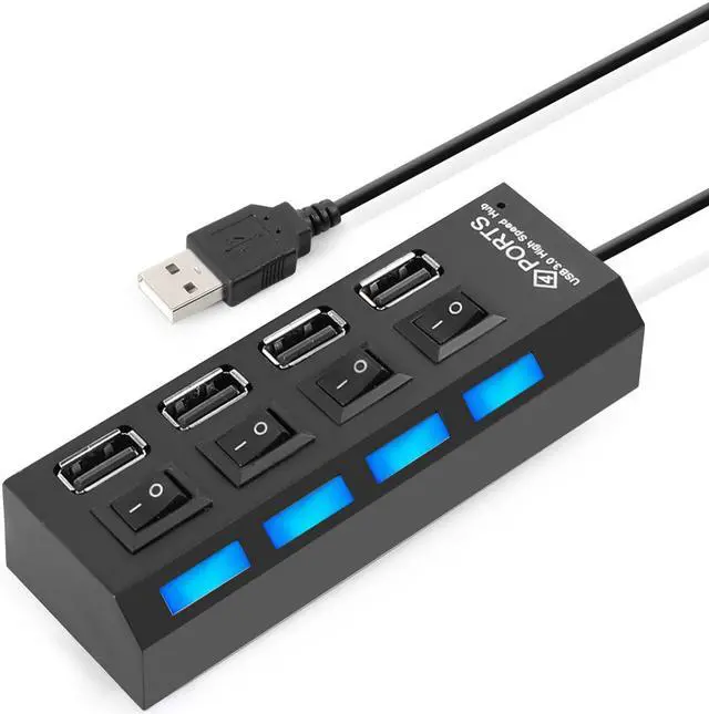 Main image of Mini USB 2.0 Hub 4 Ports Portable High Speed USB Hub 480 Mbps On/Off Switch Hub USB Splitter Adapter HUB For PC Laptop