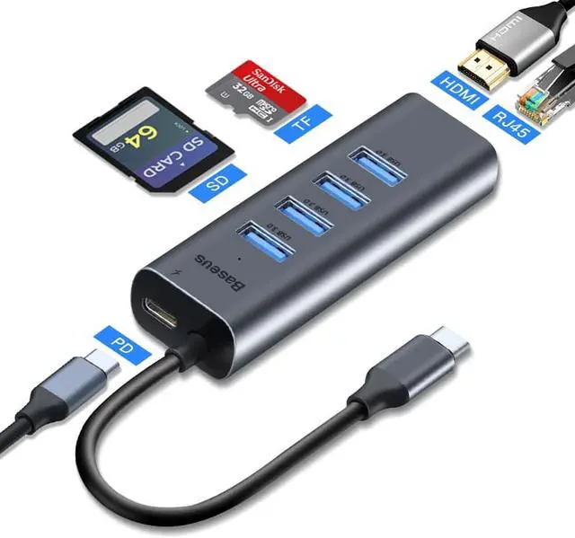 Alt view image 2 of 4 - USB C HUB Type C HUB to HDMI Ethernet Multi USB 3.0 Port Thunderbolt 3 2 Power Adapter For MacBook Pro Air Dock USB-C HUB