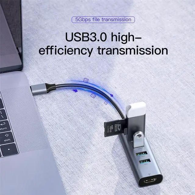 Alt view image 4 of 4 - USB C HUB Type C HUB to HDMI Ethernet Multi USB 3.0 Port Thunderbolt 3 2 Power Adapter For MacBook Pro Air Dock USB-C HUB