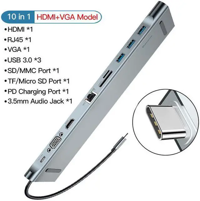 Main image of USB C HUB Type C to HDMI VGA RJ45 Multi Ports USB 3.0 USB3.0 Type-C Splitter For Macbook Pro Air USB-C HUB Power Adapter