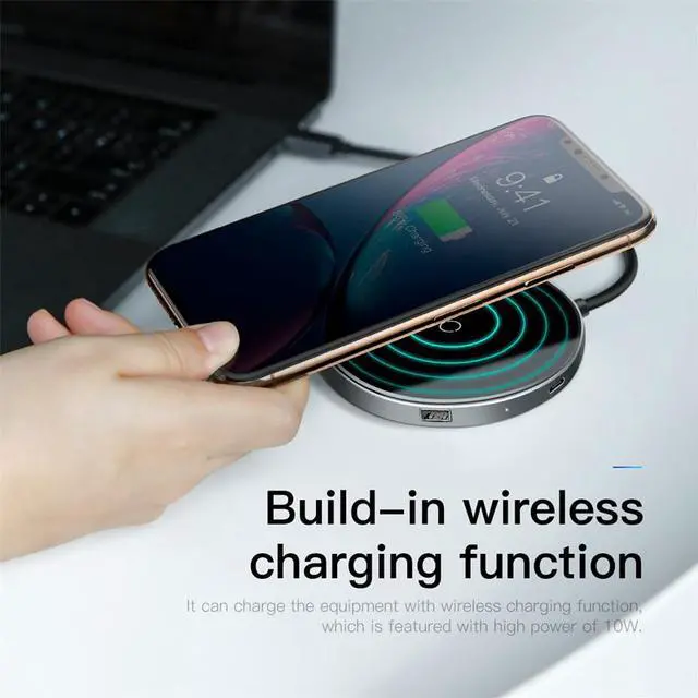 Alt view image 2 of 5 - USB Type C HUB to HDMI 4k USB 3.0 HUB Type-c PD Power Adapter For MackBook Pro Air Qi Wireless Charger USB-C Splitter HAB