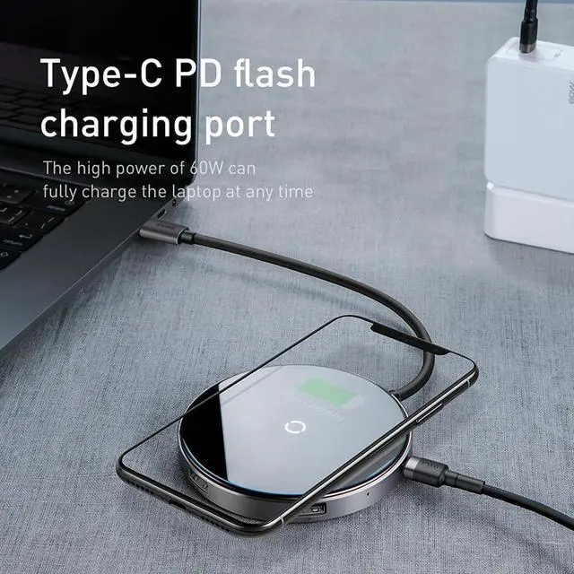 Alt view image 4 of 5 - USB Type C HUB to HDMI 4k USB 3.0 HUB Type-c PD Power Adapter For MackBook Pro Air Qi Wireless Charger USB-C Splitter HAB