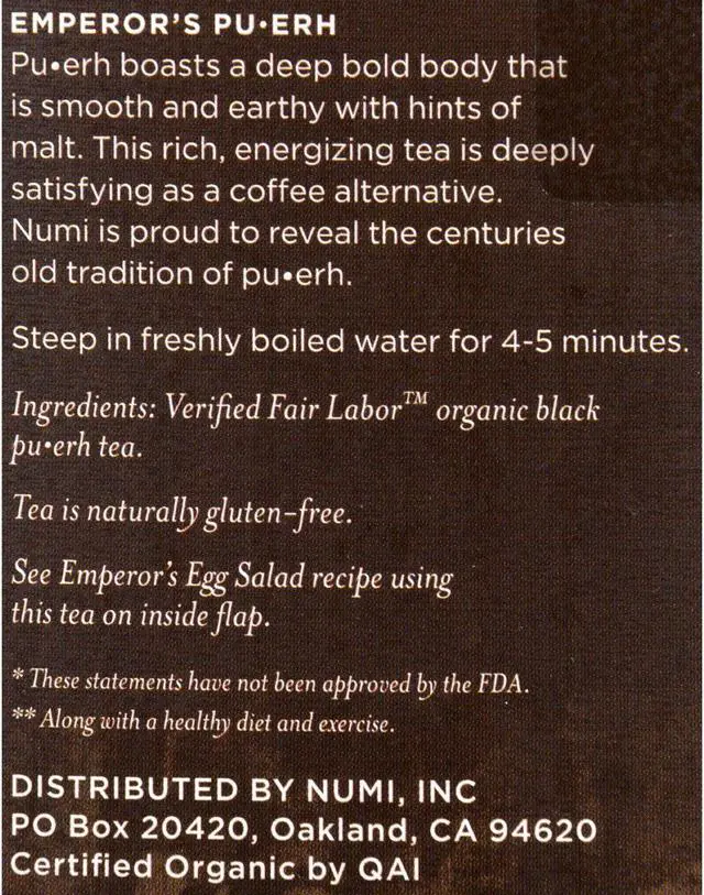 Alt view image 3 of 12 - Organic Teas and Teasans .125oz Emperor's Puerh 16/Box