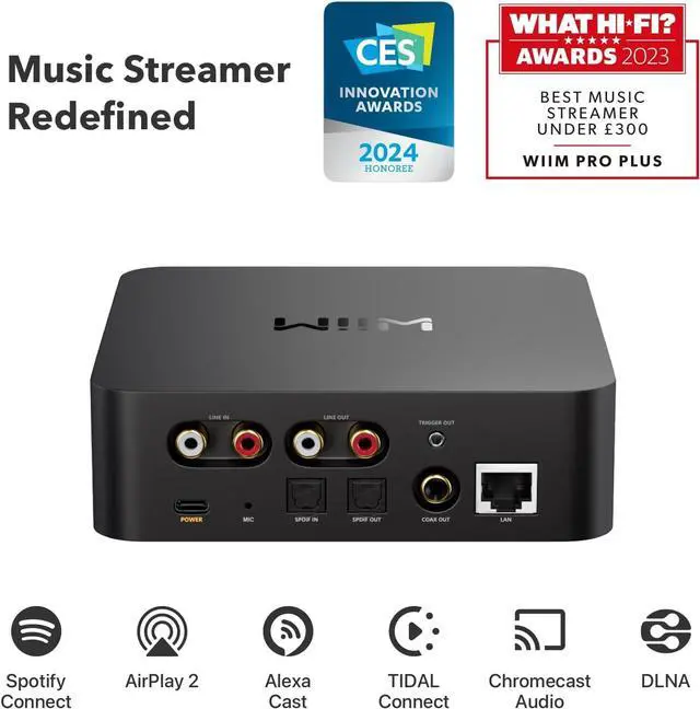 Alt view image 2 of 7 - WiiM Pro Plus AirPlay 2 Receiver, Chromecast Audio, Multiroom Streamer with Premium AKM DAC, Voice Remote, Works with Alexa/Siri/Google, Stream Hi-Res Audio from Spotify, Amazon Music, Tidal and More