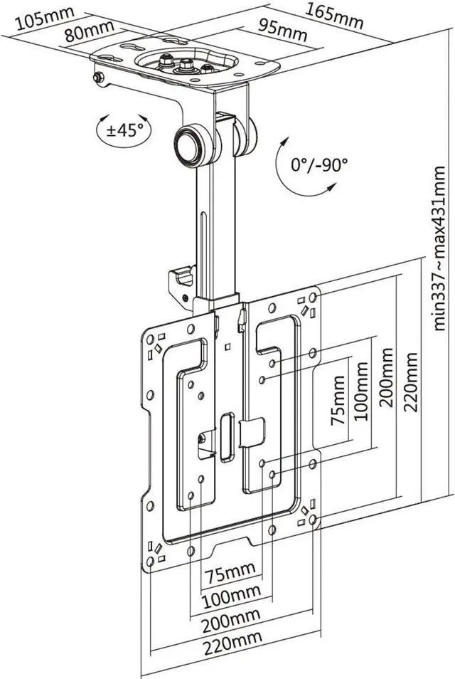 Alt view image 6 of 6 - Boost Industries CM-1943 Manual Flip Down Swivel TV Ceiling Mount for 19" - 43" Screens