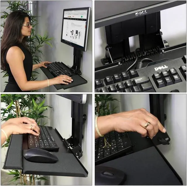 Alt view image 2 of 7 - Boost Industries WM-3N1 Single VESA Compatible Height Adjustable Display Wall Mounted Workstation For 13" To 32" Screens