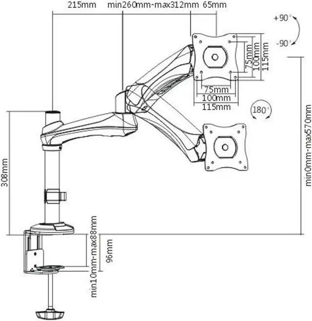 Alt view image 5 of 5 - Boost Industries Universal DMA-1327 Single Monitor Desktop Mount for Computer PC Monitor or TV 13" - 27" LED LCD Screens
