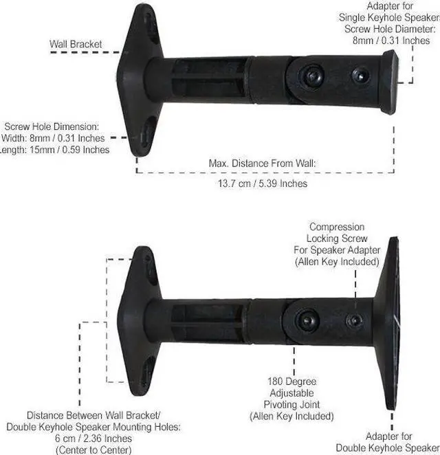 Alt view image 2 of 4 - Boost Industries CWSM Universal Home Theater Speaker Brackets, Tilt, Swivel (3 Pairs)