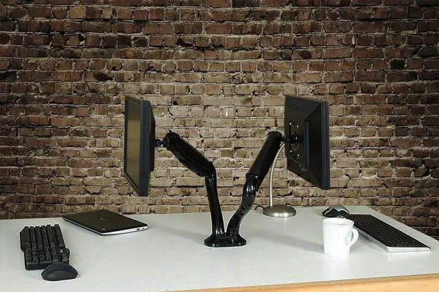 Alt view image 2 of 7 - Boost Industries DM-1327D Universal Gas Spring Dual Arm Desk Mount For 13" To 27" Monitors