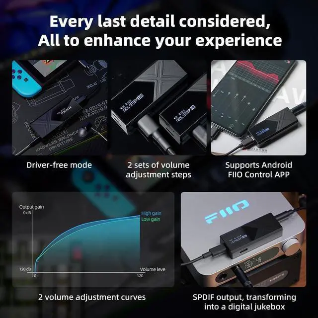 Alt view image 3 of 6 - FiiO KA17 Portable USB DAC Audio HiFi Decoder, Dual ES9069Q PCM768 DSD512 3.5/4.4mm Output for Android iOS Mac Win10 (Black)