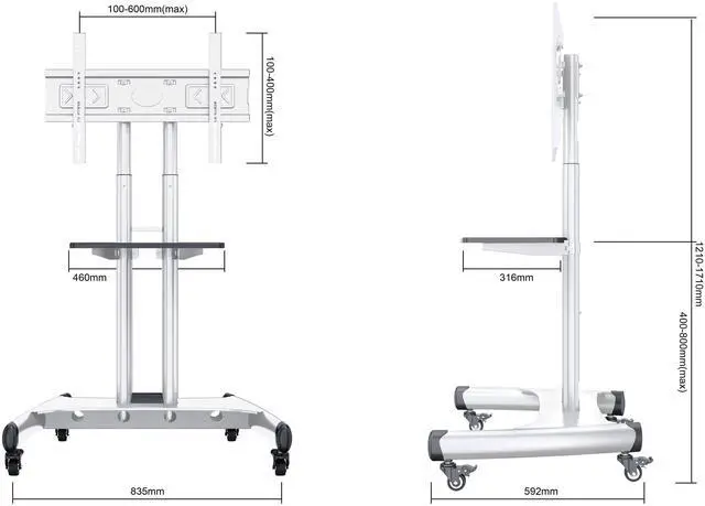 Alt view image 7 of 7 - Boost Industries AVC3265ii-WH Universal Mobile TV Cart TV Stand for 32 to 80 TVs (White)