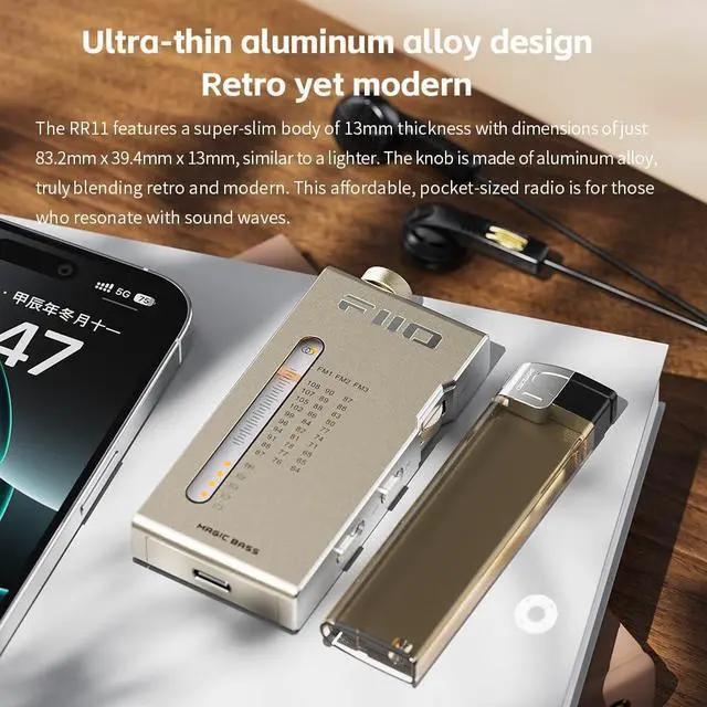 Alt view image 2 of 7 - FiiO RR11 Portable HiFi FM Stereo Radio Receiver with Analog PVR Tuning, BASS+3D Sound Effects, 64MHz-108MHz (Black)