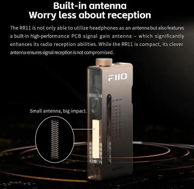 Alt view image 5 of 7 - FiiO RR11 Portable HiFi FM Stereo Radio Receiver with Analog PVR Tuning, BASS+3D Sound Effects, 64MHz-108MHz (Black)