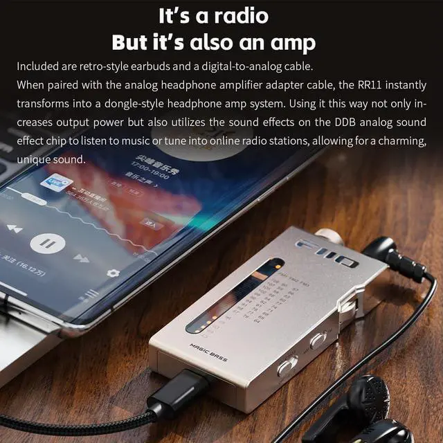 Alt view image 7 of 7 - FiiO RR11 Portable HiFi FM Stereo Radio Receiver with Analog PVR Tuning, BASS+3D Sound Effects, 64MHz-108MHz (Black)