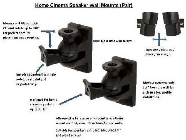 Alt view image 2 of 5 - Rocelco B-Tech (BTech)BT332 Universal Speaker Wall Mount - Pair