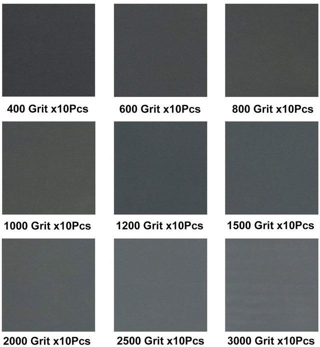 Alt view image 2 of 6 - 90 Pack Sandpaper Sheet Assortment, 400 to 3000 Grit for Wet or Dry Sanding 9 x 3.6 Inch Waterproof Sheets for Automotive, Wood Furniture Finishing, Crafts, and More