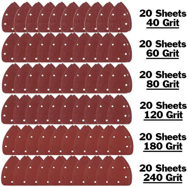 Alt view image 2 of 7 - 120 Pack Mouse Detail Sander Sandpaper - Includes 40, 60, 80, 120, 180, and 240 Grits (20 Sheets of Each Grit), Hook and Loop, 5 Hole